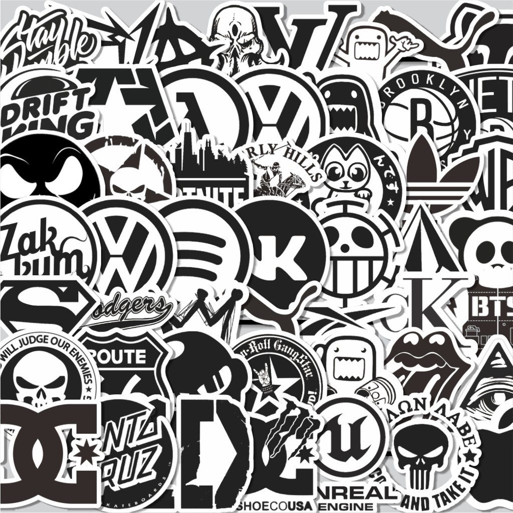 

Stiker Cutting Pack Stiker Random Logo Brand Black & White Versi 4 Isi 100Pcs Series Aesthetic Lucu Keren Untuk Koper Bahan Vynil