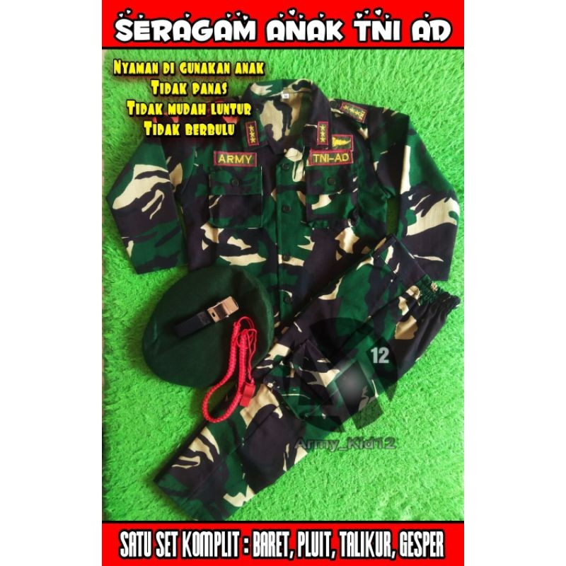 ARUMBINA SERAGAM PROFESI ANAK TK TNI AD / BAJU SERAGAM ANAK CUSTOM / SERAGAM ANAK TK TNI