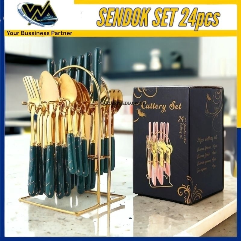 WMEDIA Cutlery Set 24Pcs / Sendok Marble 24Pcs / Sendok Sultan 24Pcs