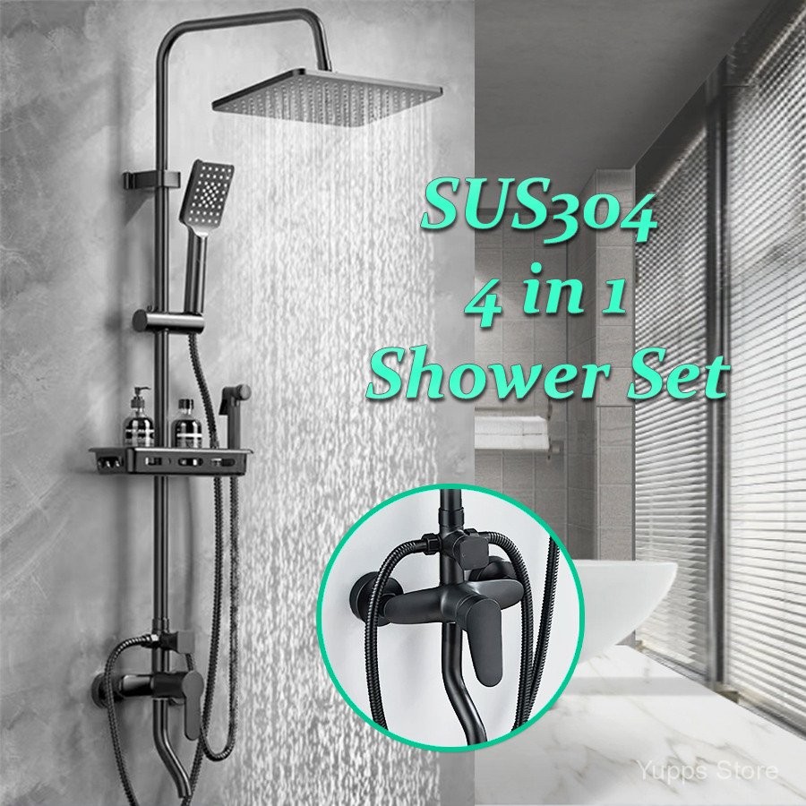 Shower Set SUS304 Full Copper - Hotel Booster Shower - Dengan Rak Stainless - Perlengkapan Mandi Pre