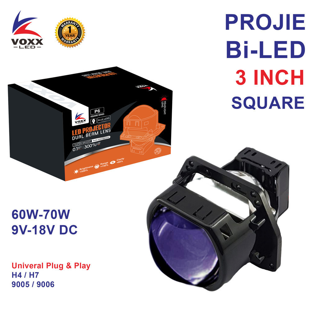 VOXX LED Projie BiLED Square 70W Blue Lens Projector LED Laser Kotak 3.0" VOXX P6