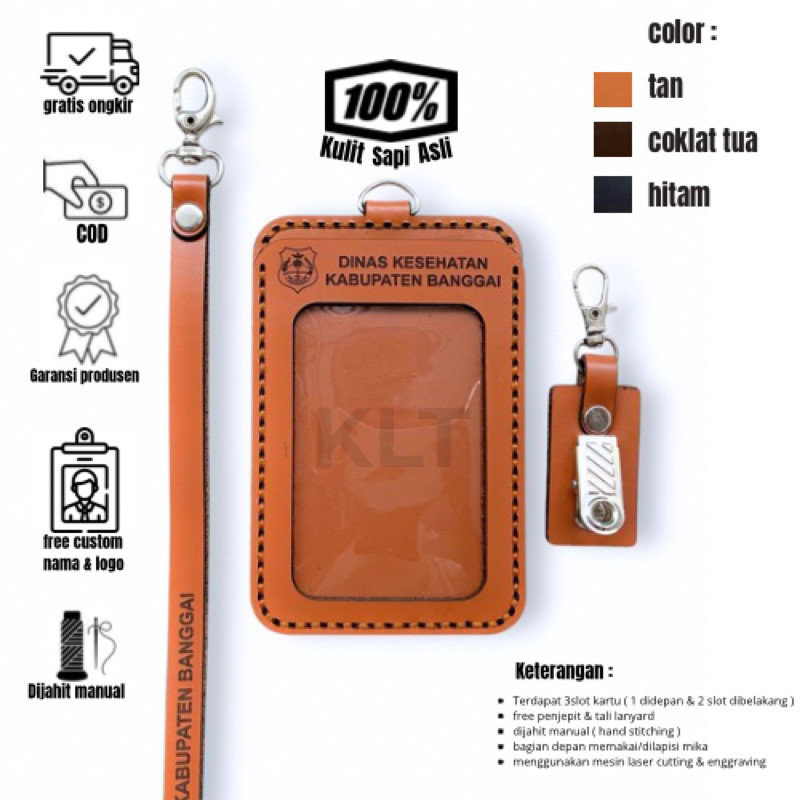 

KLT04. Name tag Id Card Lanyard Kulit GRATIS Custom Nama Dan Logo Pria WanitaCO