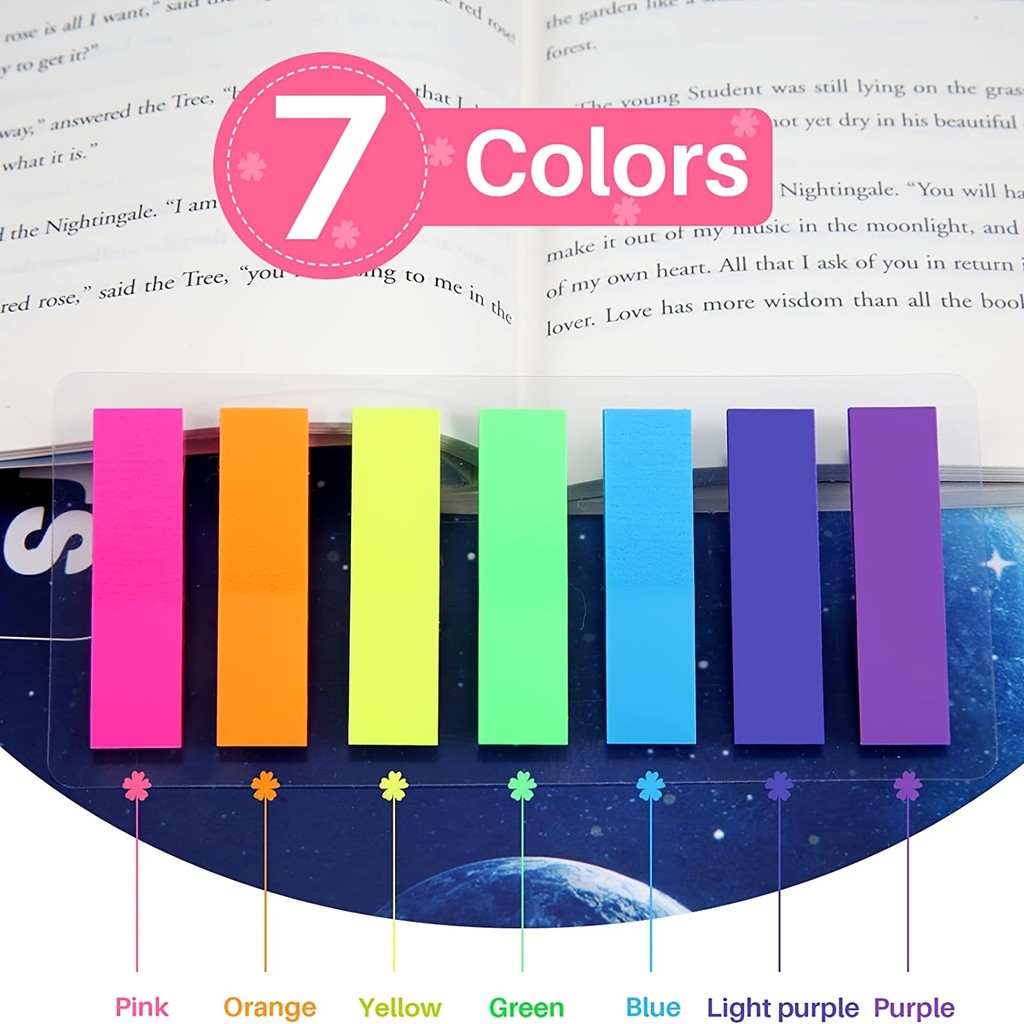

140 Pcs Sticky Notes Flags 7 Color Tabs Index Flag Bright Colors Page Index Stickers Translucent Page Makers for Page Bookmarks