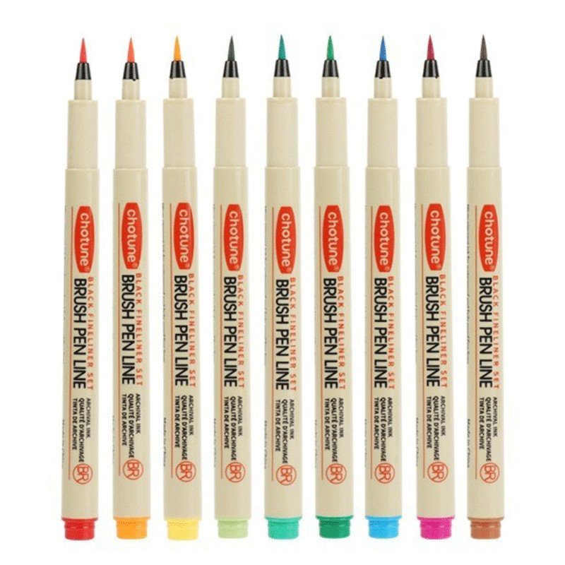 

9 Colors Brush Fineliners Pen Black Micro-line Pen Waterproof Ink for Journaling Illustrating Drawing Manga Art Marker Supplies