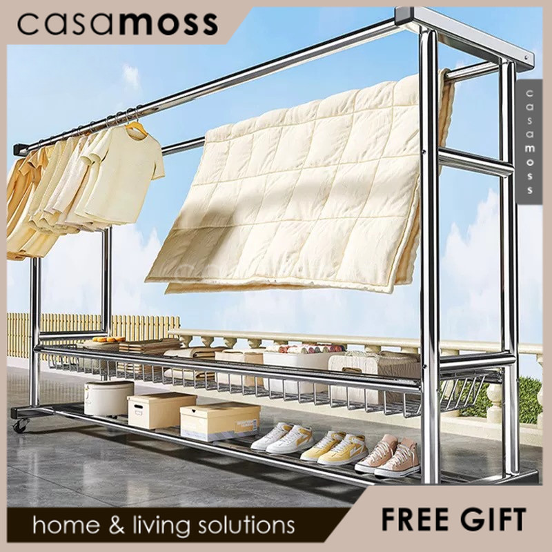 Rak Gantungan Baju Berdiri Stainless Jemuran Baju Besi Kuat Besar Jemuran Baju Stainless Dengan Roda