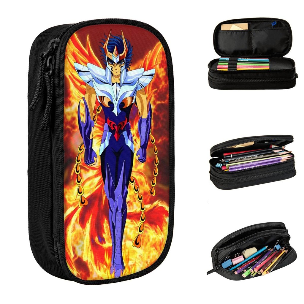

Knights Of The Zodiac Ikki Fenix Anime Pencil Case Pencil Pouch Pen Box for Student Large Storage Bag Supplies Zipper Stationery