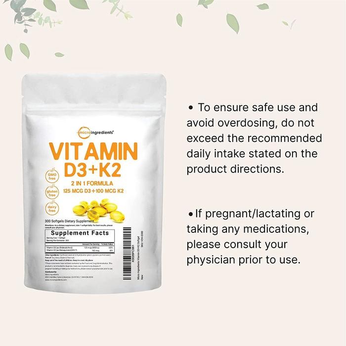 Micro Ingredients MicroIngredients Vitamin D3 5000IU K2 100mcg 300 gel