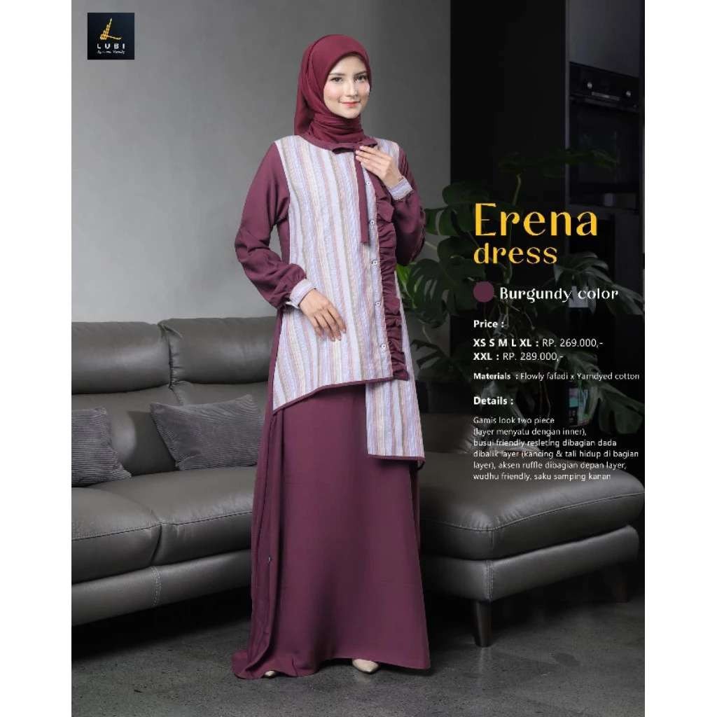 LUBI GAMIS DEWASA ERENA DRESS BURGUNDY
