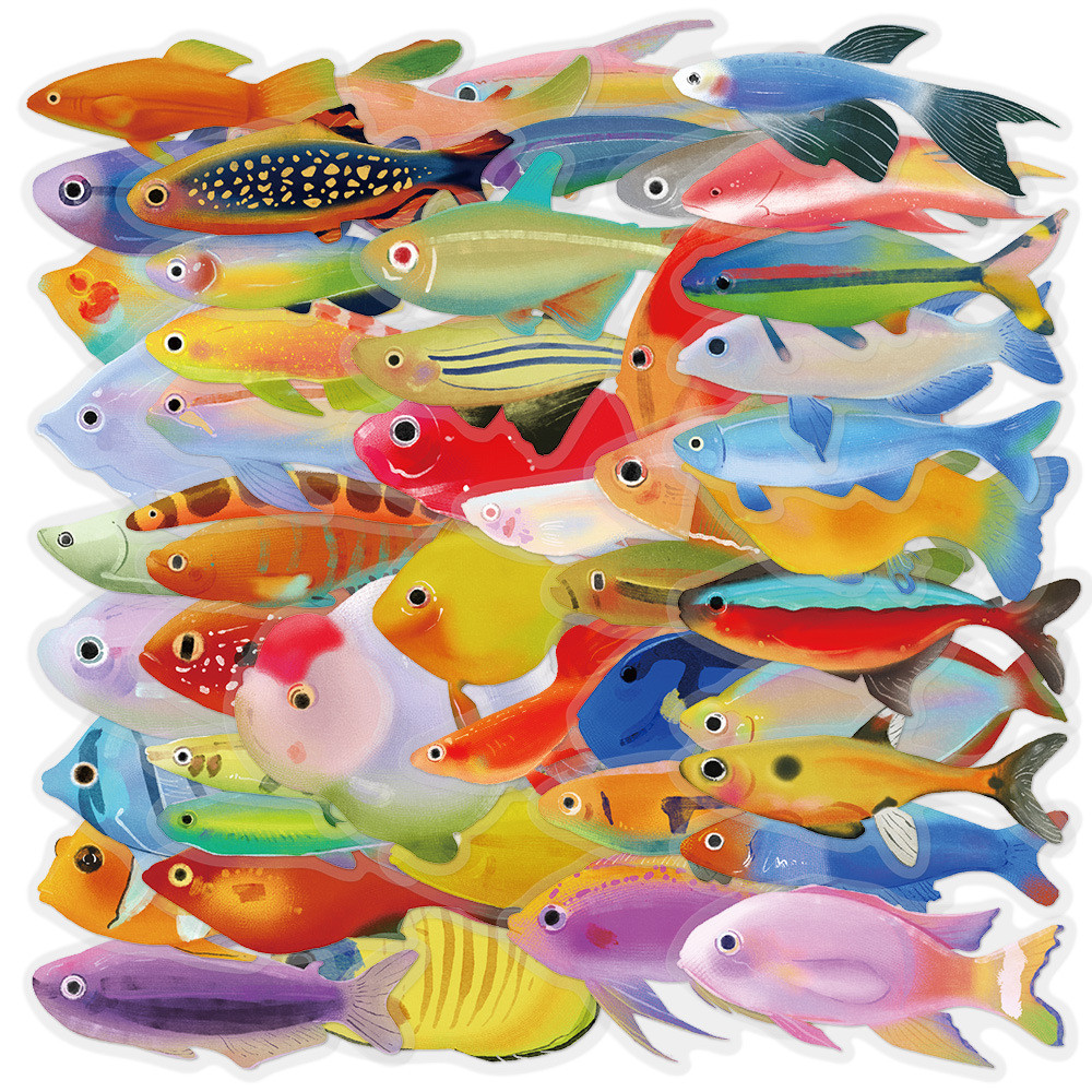 

50PCS Fish Transparent Stickers Laptop Decal Living Room Scrapbook Skateboard Luggage Art Waterproof Phone Graffiti Stickers