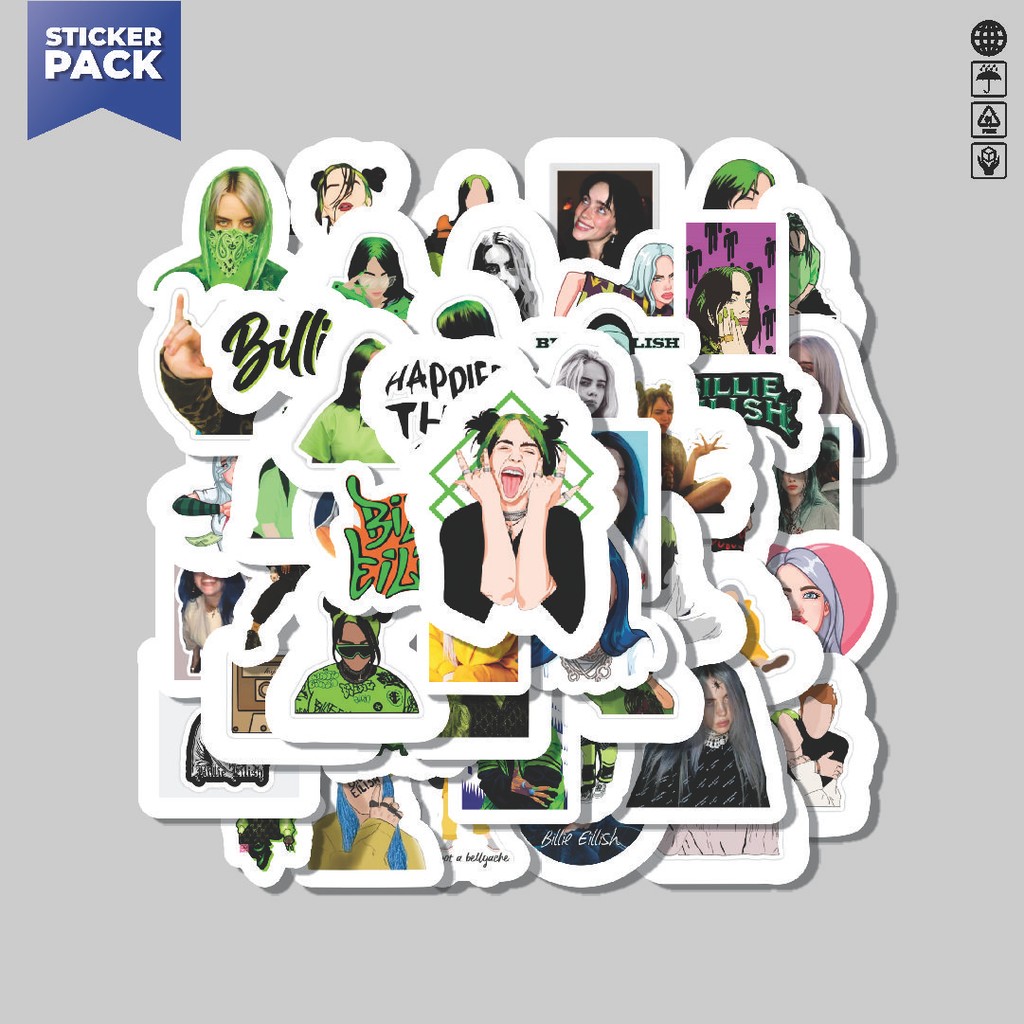

[100PCS]Stiker Pack Stiker Billie Eilish Aesthetic Vinyl Anti Air Dekorasi Sticker Laptop Buku Journal Koper Helm Casing HP Gitar Helm Skateboard
