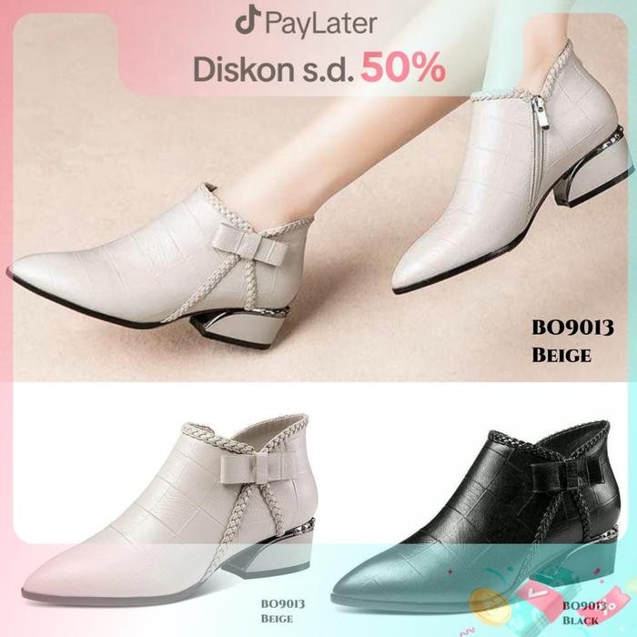 Sepatu Boots Flat Fashion Wanita Ala Korea Style Shoes Bo9013 - 37, BLACK