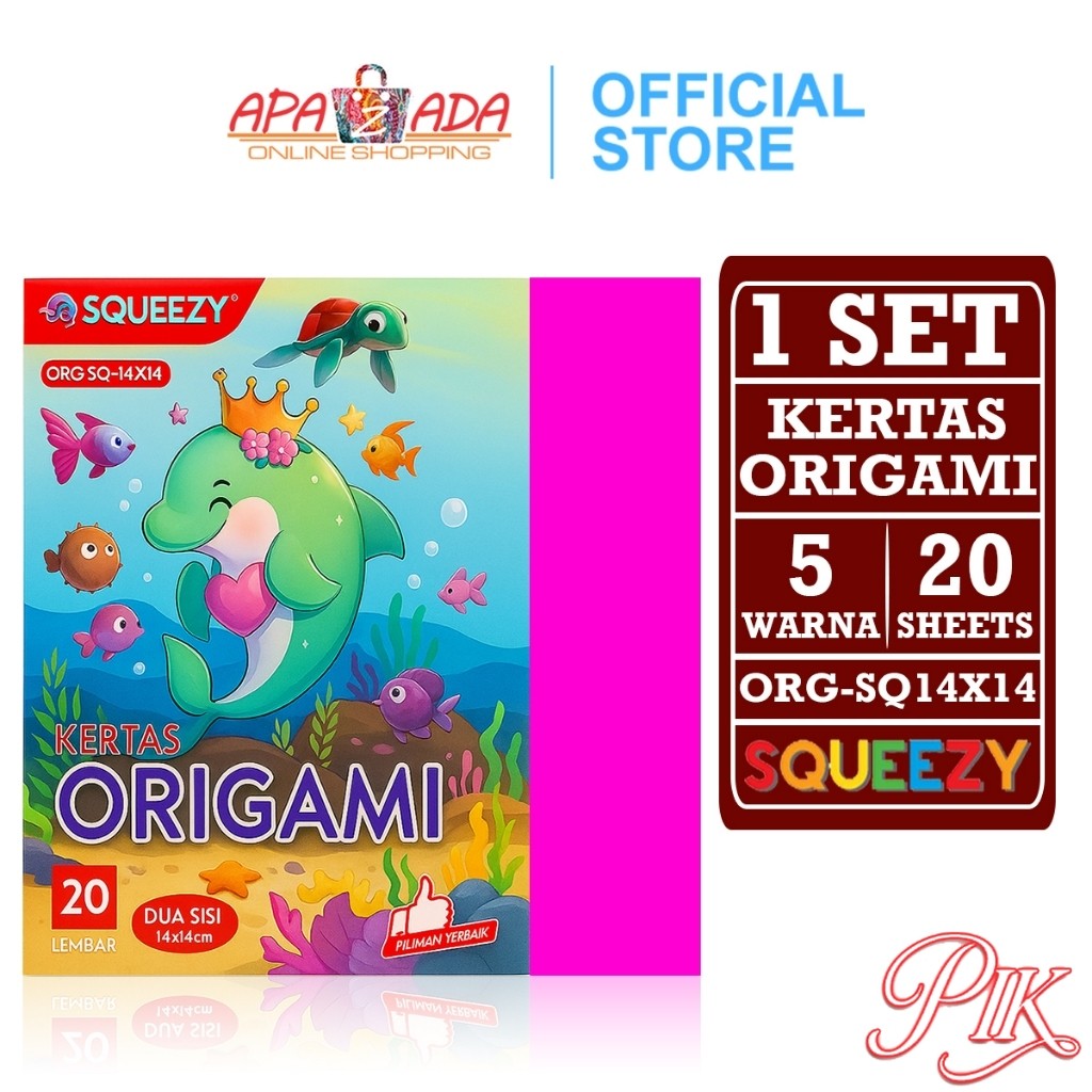 

Kertas Origami Lipat Dua Sisi [1 Set - Isi 20 Lembar] / Kertas Seni Double Face ORG-SQ-14X14