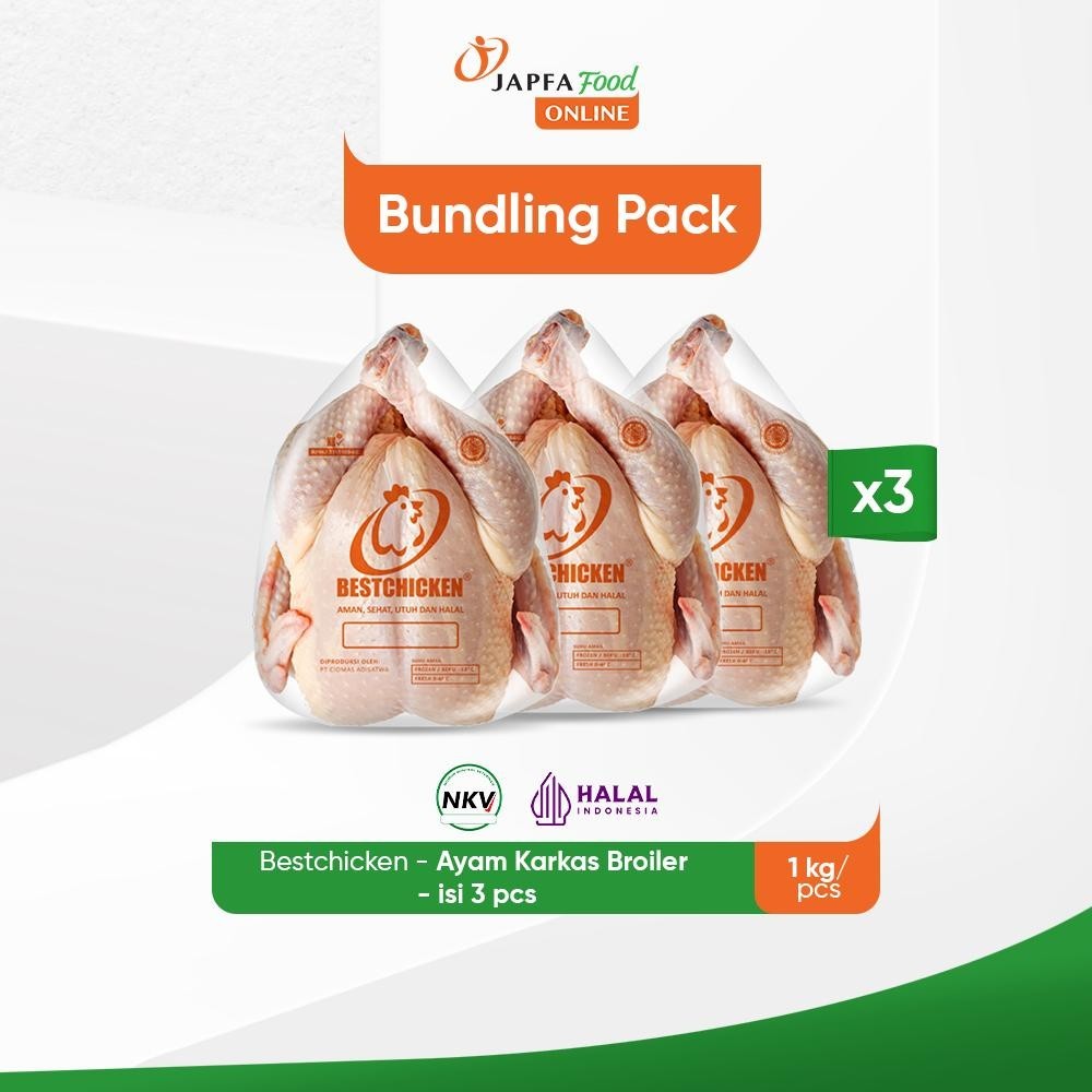 

Bestchicken Bundling Hemat Ayam Karkas Broiler / Ayam Utuh Japfa Food 1000 gram / 1.0 kg- Isi 3 pack