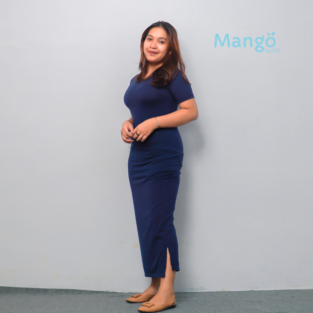 MANGO - Long dress hitam | dress hitam polos | dress wanita bahan kaos