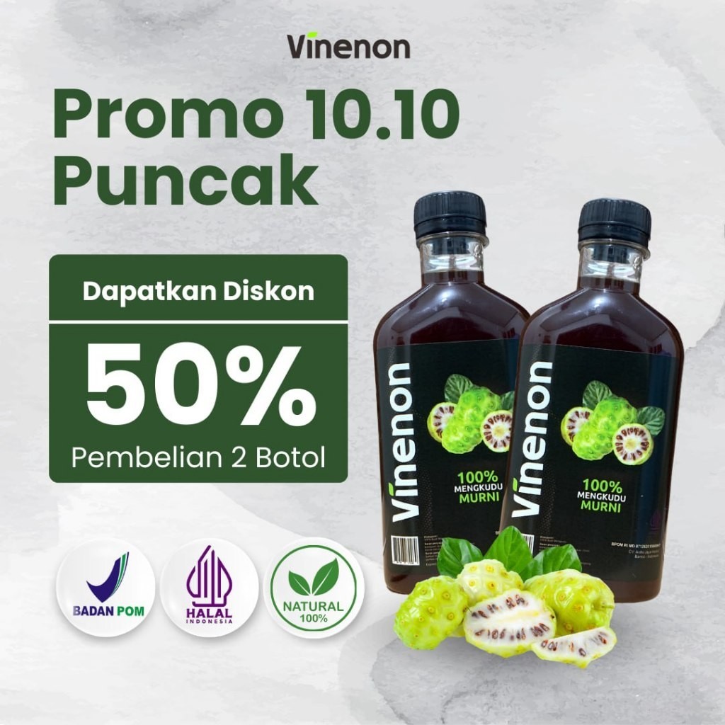 

VINENON Cuka Mengkudu Vinenon - PAKET 2 BOTOL - Atasi Batu Ginjal & Rematik - HALAL BPOM