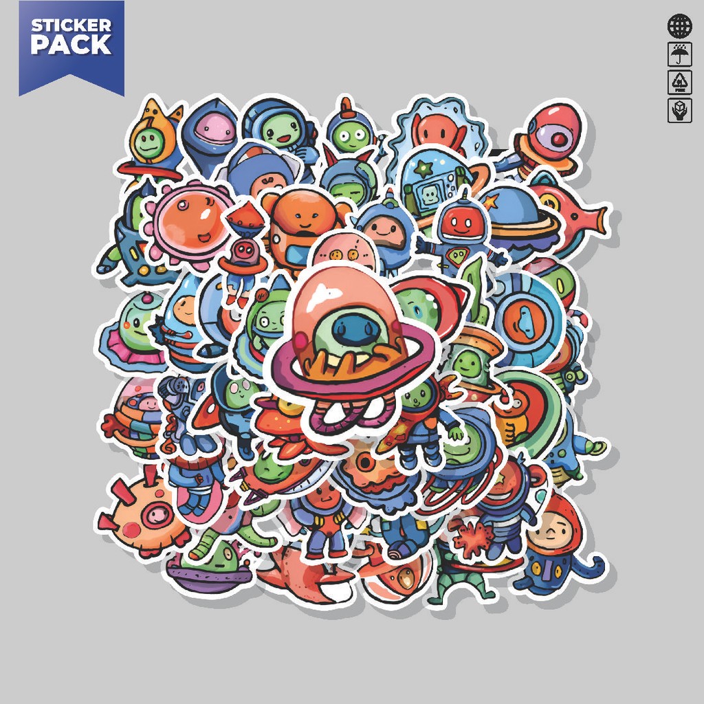 

[100PCS]Stiker Pack Stiker Alien Exquisite Aesthetic Vinyl Anti Air Dekorasi Sticker Laptop Buku Journal Koper Helm Casing HP Gitar Helm Skateboard