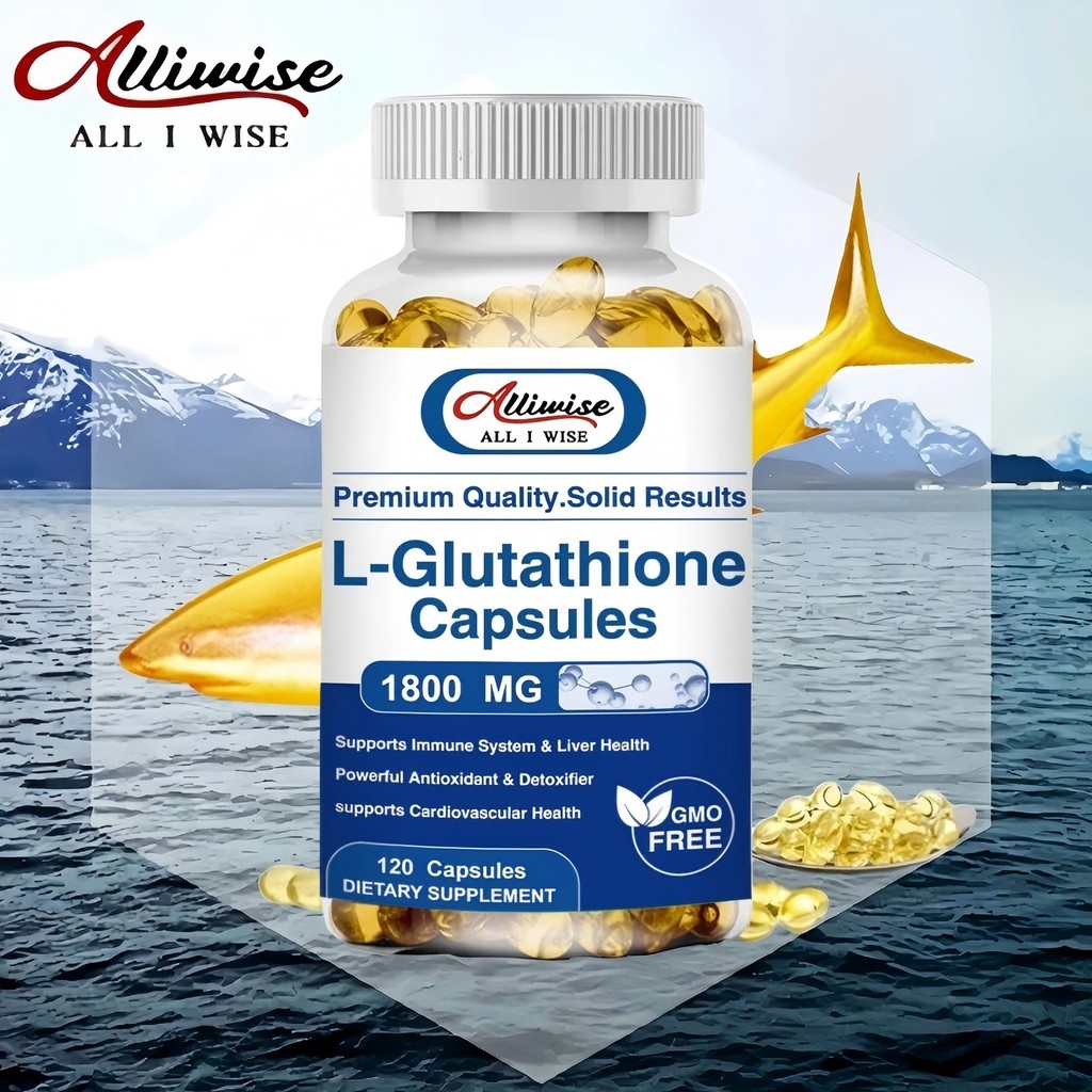 Alliwise 120pcs L-Glutathione kapsul 1800mg untuk Memutihkan Kulit, Antioksidan, Menghilangkan Flek 