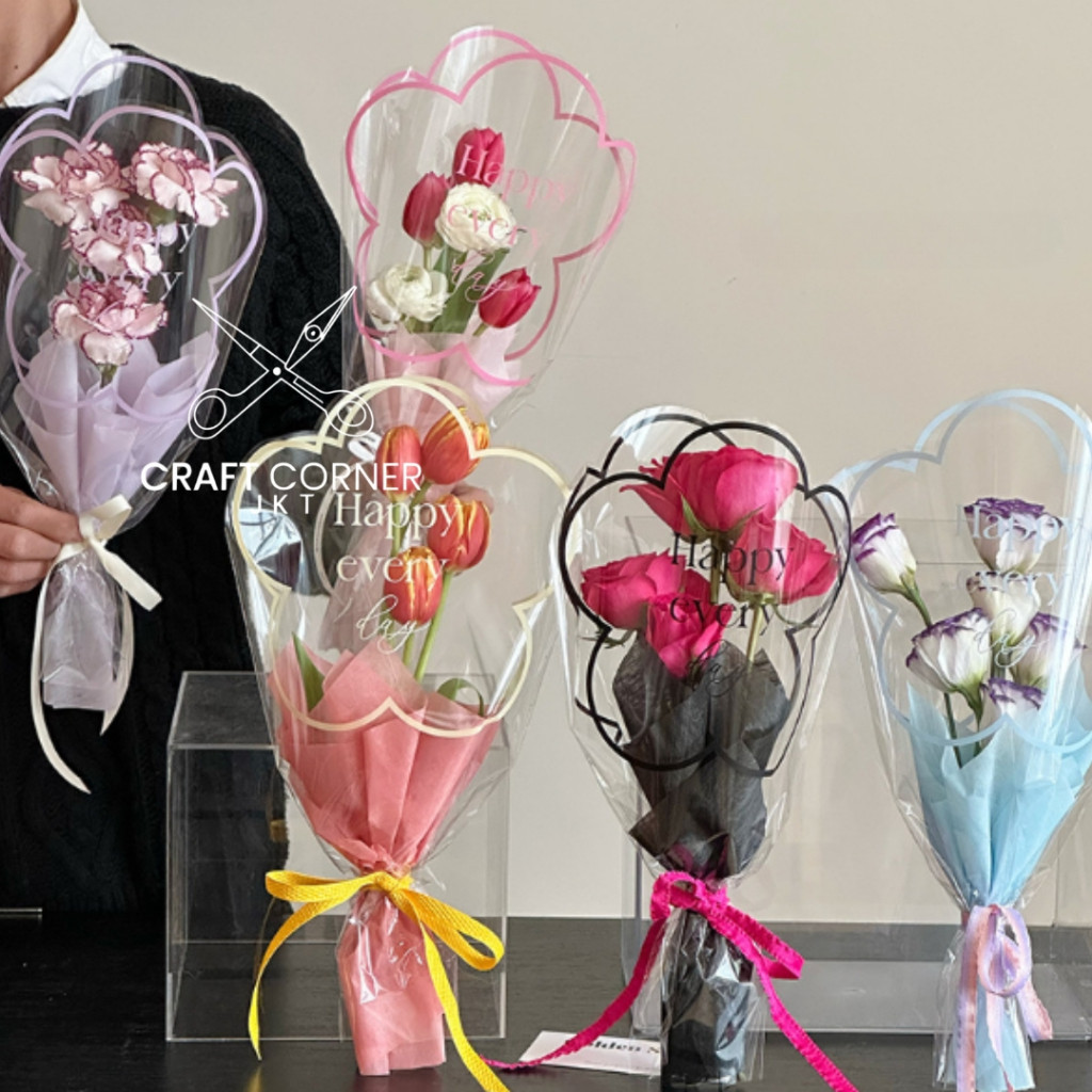 

[50 LBR] Flower Wrapping Single Bentuk Bunga Buket Plastik Transparant Pembungkus Bunga 23*44cm