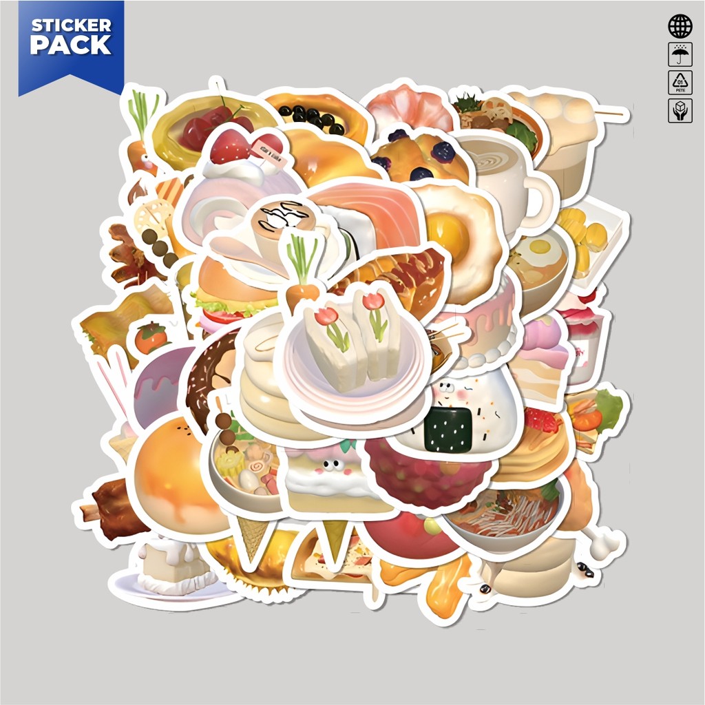 

[100PCS]Stiker Pack Stiker Cute Cartoon 3D Food [Makanan 3D Kartun Lucu] Aesthetic Vinyl Anti Air Dekorasi Sticker Laptop Buku Journal Koper Helm Casing HP Gitar Helm Skateboard