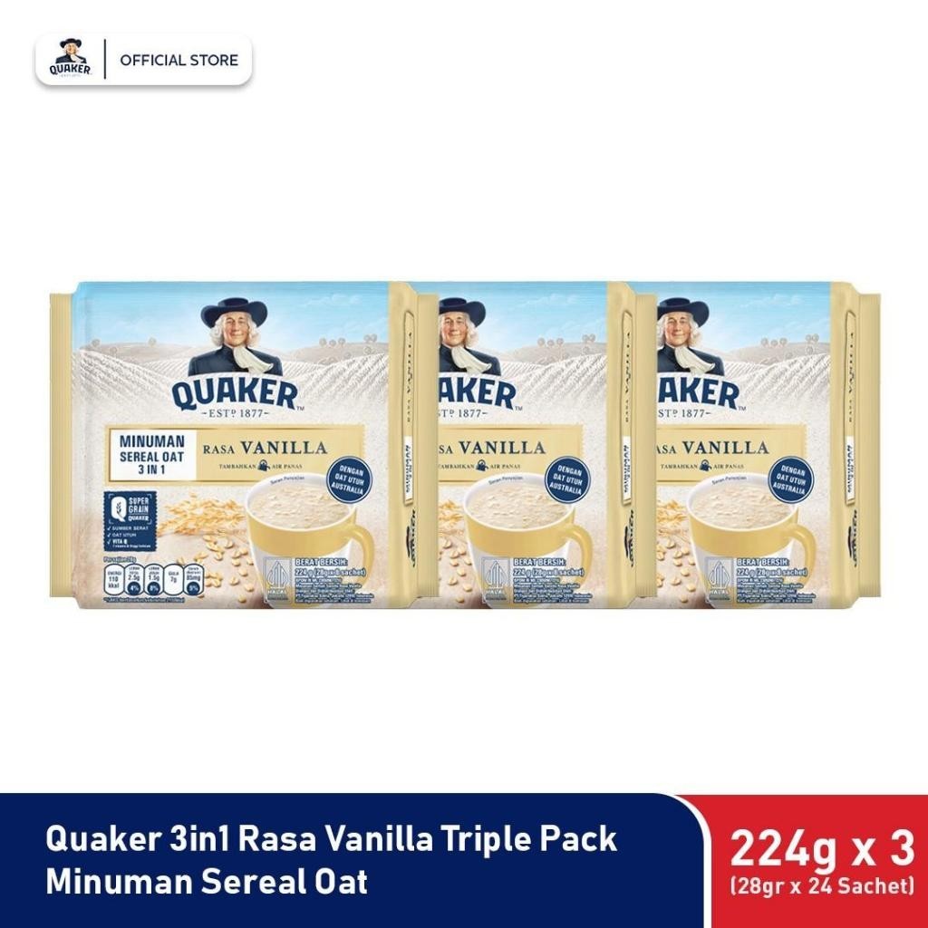 

PROMO Quaker 3in1 Vanilla Minuman Sereal Oat 224gr (24gr x 8 sachet) x 3