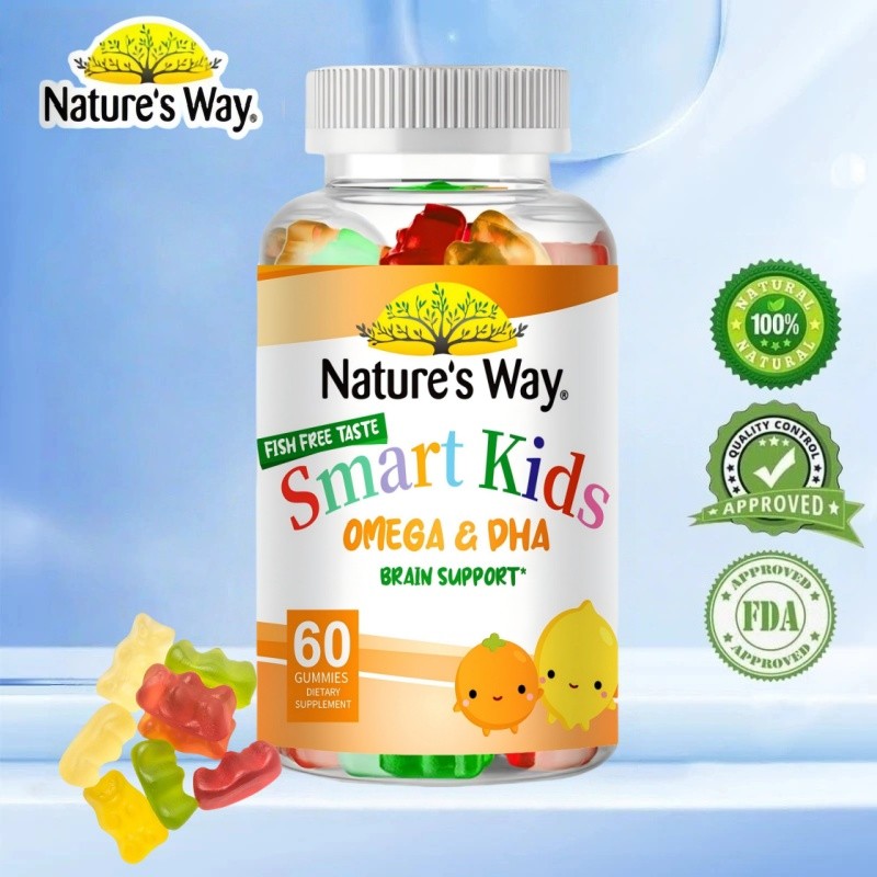 Nature's Way Halal Certified Omega-3 Gummies 60pcs with DHA - Vitamins for Kids, Supports Brain & Im