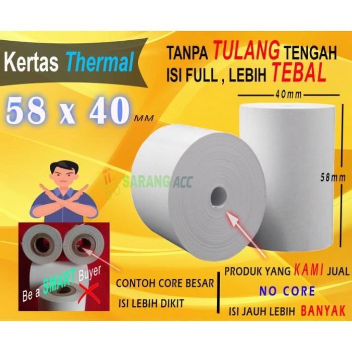 

SMARTCOM 58 x 40 MM Kertas Struck Printer Thermal TEBAL 58x40mm isi 100 Roll