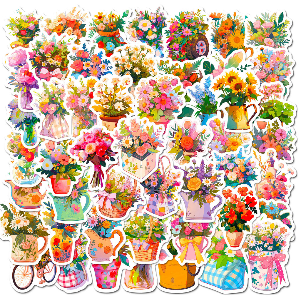 

10/25/50pcs Bouquet Flowers Aesthetic Stickers Ins Style for DIY Lovers Stationery Suitcase Bottle Phone Laptop Scrapbooking