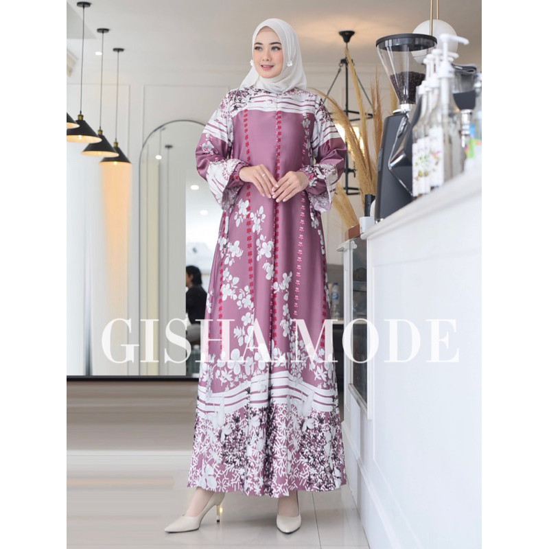 GAMIS TERATAI LENGAN BALON  SILK PREMIUM Motif Ready Jumbo LD 110 LD 120 Sampai LD 130cm Dress musli