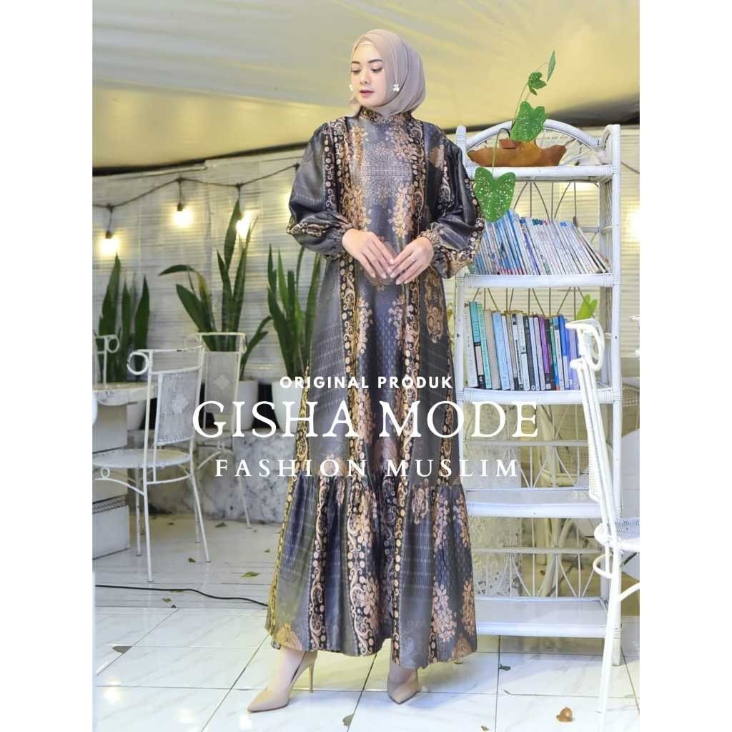 DRES GAMIS NARISSA ETNIK JUMBO LD 130 CM (GISHA ORIGINAL) SILK PREMIUM/MOTIF TERBARU/TANGAN BALON/BU