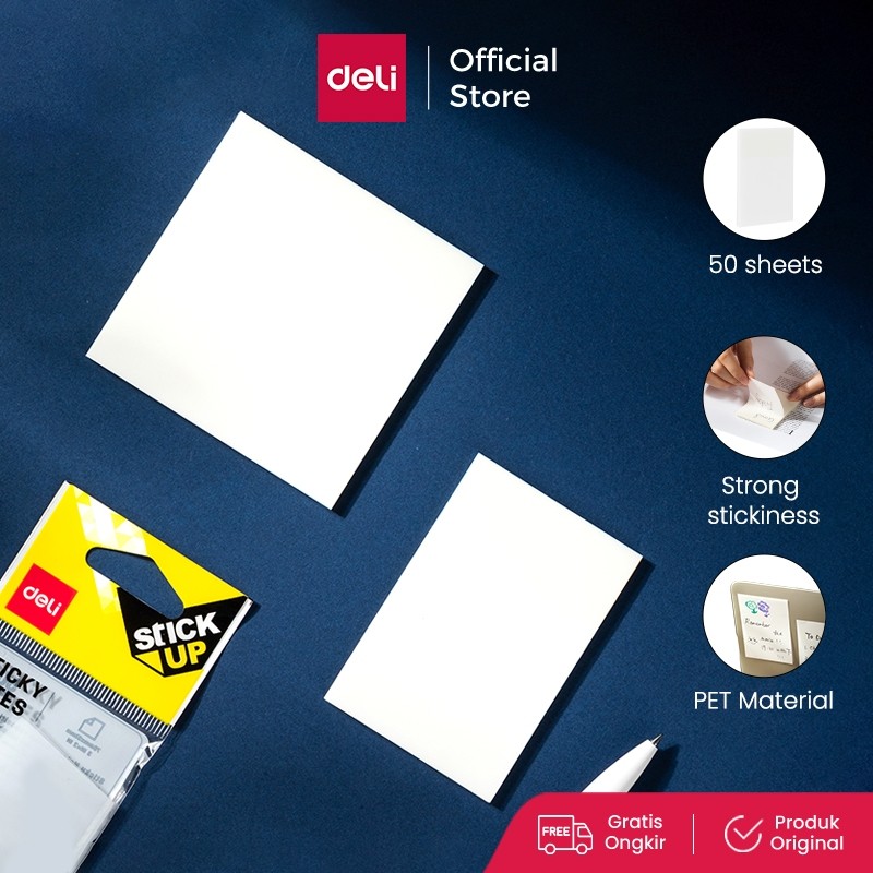 

Deli Transparent Sticky Notes / Memo Tempel Transparan 76mm 50 lembar Anti Air EA04X