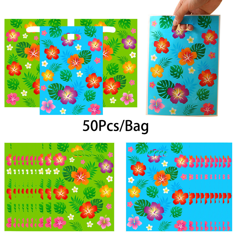 

50Pcs/Set Tropical Hawaiian Luau Theme OPP Gift Packing Bag Candy Cake Bag for Summer Beach Birthday Wedding Party Decoration