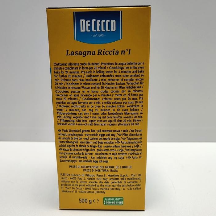 

DE CECCO Lasagna no.1 Pasta 500g | Kulit Lasagne Bolognese Dececco