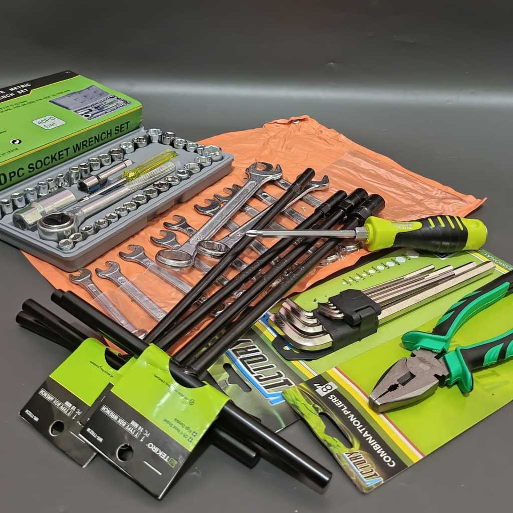PAKET BENGKEL Kunci Pas Sok 40 Pcs / Kunci Ring Pas 8-22mm 11 Pcs / Kunci Shock T Tekiro 4 Pcs / Kun