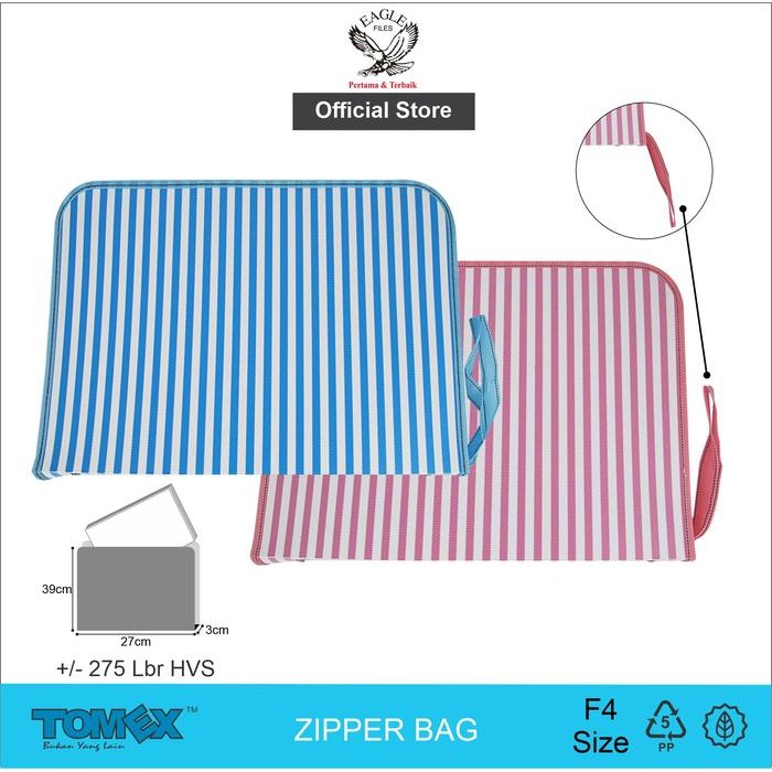 

Zipper Bag Horizontal Merk Tomex Motif Stripe TX 310022 - Merah Muda