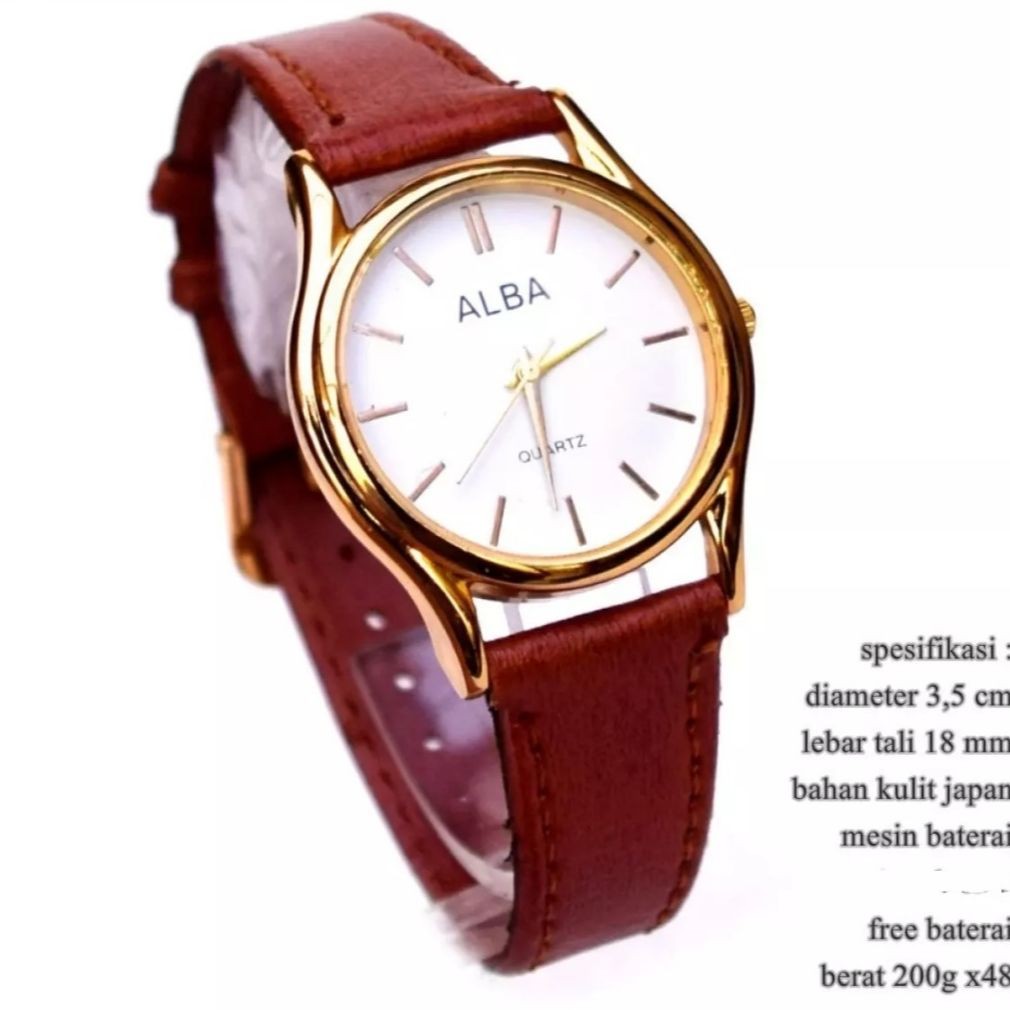 JAM TANGAN WANITA ALBA KULIT JAPAN // JAM TANGAN ALBA TALI KULIT UKURAN BESAR