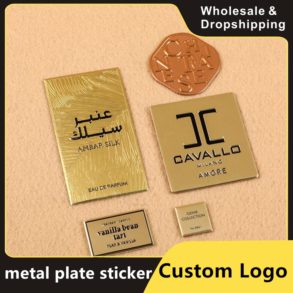 

Metal Aluminum Plate Custom Logo with Strong Back Glue, Personalized Brand for Gift Box Perfume Bottle Arc 3D Wine Metal Label