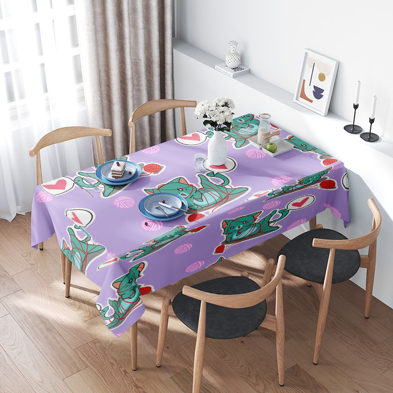 

Cartoon Cat Cloth: Colorful Design with Purple & Whimsical Cats for Playful Dining