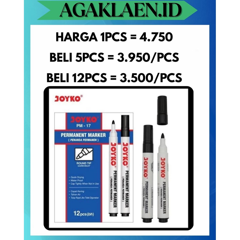 

AL SPIDOL PERMANET JOYKO PM-17 PM17 HITAM PERMANENT MARKER ROUND TIP PATEN KALI