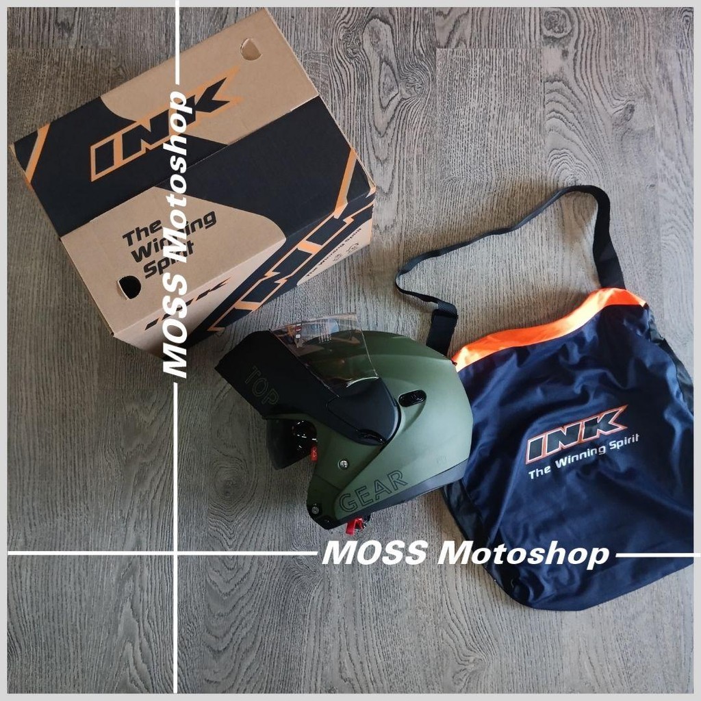 HELM INK TOP GEAR 5.0 TWO TONE MATT GREEN  ARMY / BLACK | HELM FULL FACE MODULAR | ORIGINAL