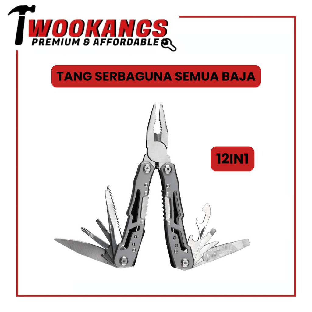 Tang Lipat 12 in 1 Multifungsi Serbaguna Mini Obeng Pisau Gergaji Peralatan Outdoor Stainless Steel