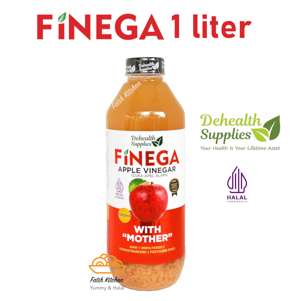 

Finega Vinega Cuka Apel 1 liter (Botol Plastik) Original With Mother Organik, Halal