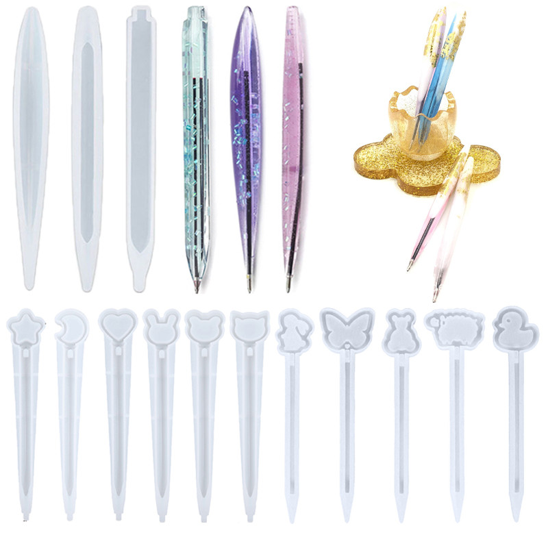 

1-15Pcs Transparent Cute Pen Silicone Mold Set DIY Ballpoint Pen Mold Jewelry Animal Shape Epoxy Resin Mold Casting Handmade