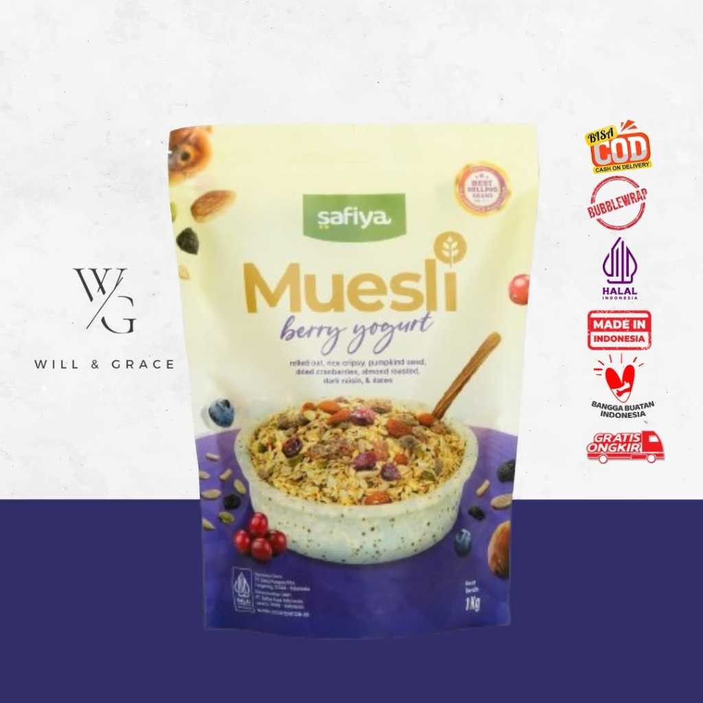 

Safiya Muesli Berry Yogurt 1 Kg (buah buahan kering, kacang-kacangan dengan rasa rasa blueberry dan yogurt)