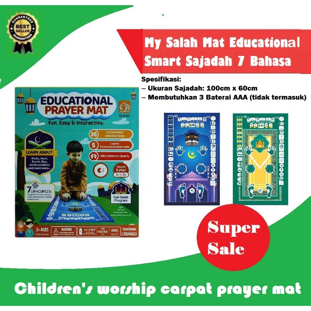 SHD_SHOP Sajadah Edukatif Sajadah Digital Anak & Dewasa Belajar Shalat Wudhu Doa 7 Bahasa