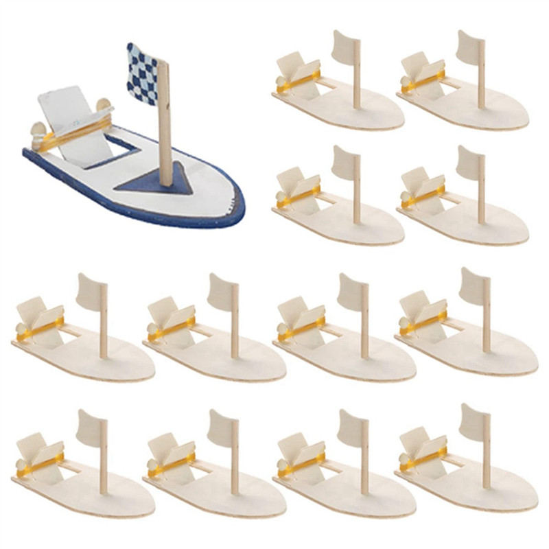 

FBIL-6X DIY Wooden Sailboat Rubber Band Paddle Boat Paint Decorate Wooden Sailboat Embryo Model