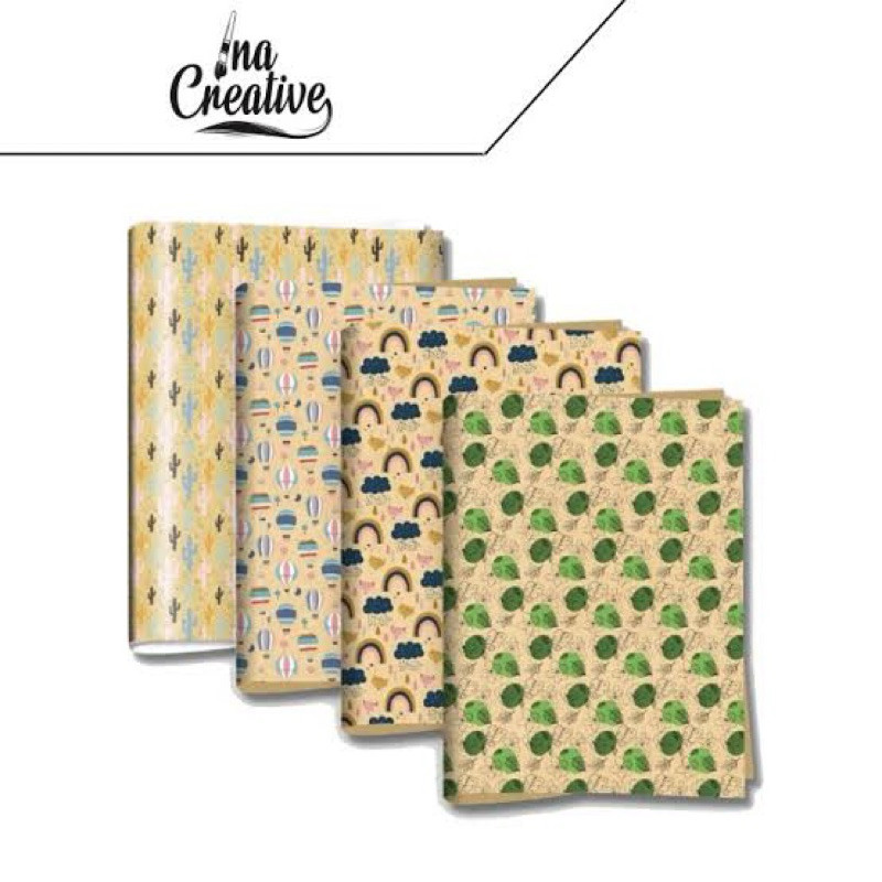 

(PAK; ISI 50 PCS) Kertas Kado Kraft INA CREATIVE - Kertas Kado Coklat / 1 PAK - 5 MOTIF