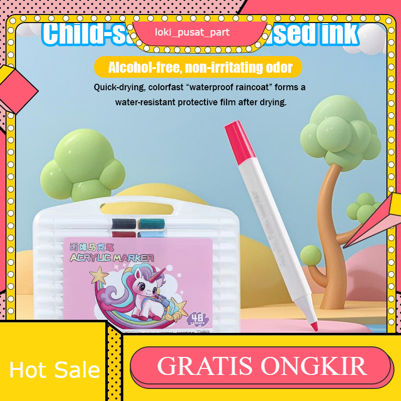 

12/24/36/48/60/80 warna spidol akrilik spidol warna spidol warna cepat kering pena cat air tahan air pena seni lukis