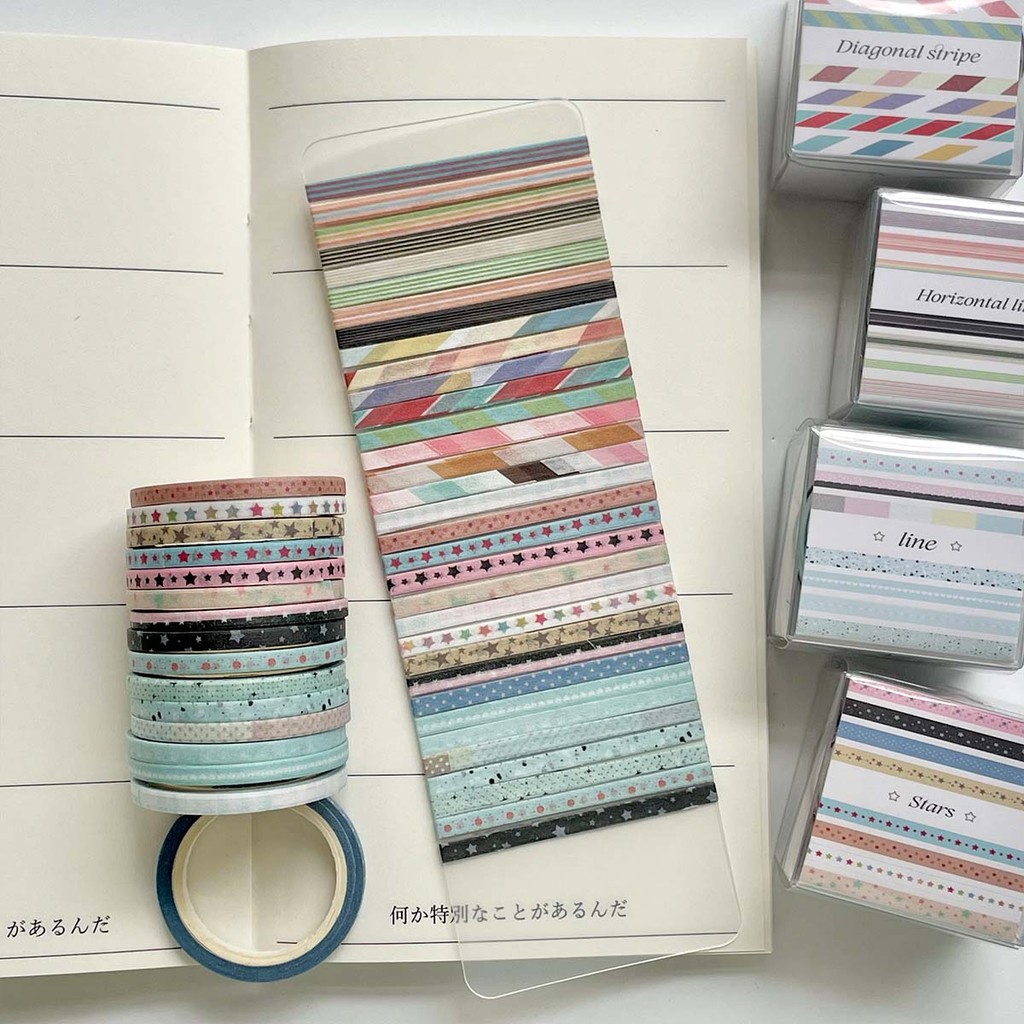 

8pcs Ultra Thin 0.3cm Washi Tapes Deco Masking Tapes Dot Line Sticker Tape Scrapbook Journal Minimalist Decor