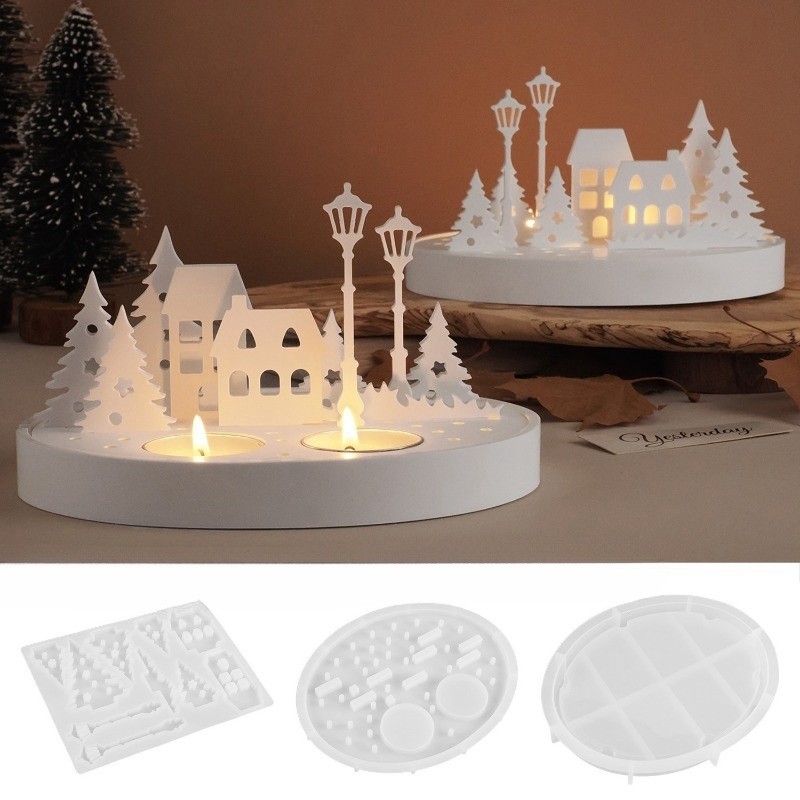 

Hollow Out Streetscape Candle Holder Insert Silicone Mold DIY Gypsum Silhouette Night Light Decorative Ornament Resin Mold Craft