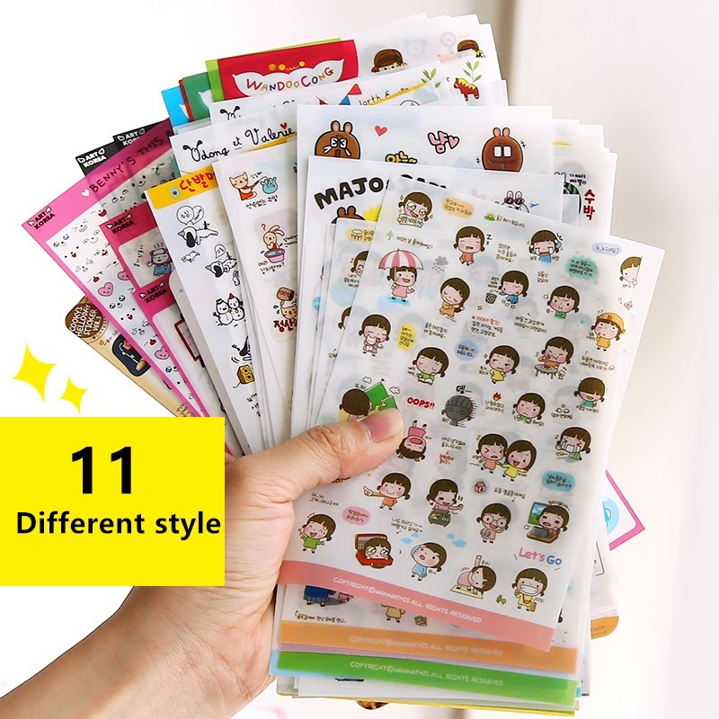 

6Pieces/Set Transparent Pvc Waterproof Cartoon Sticker DIY Hand Account Decorative Stickers Kawaii Phone Cup Stickers
